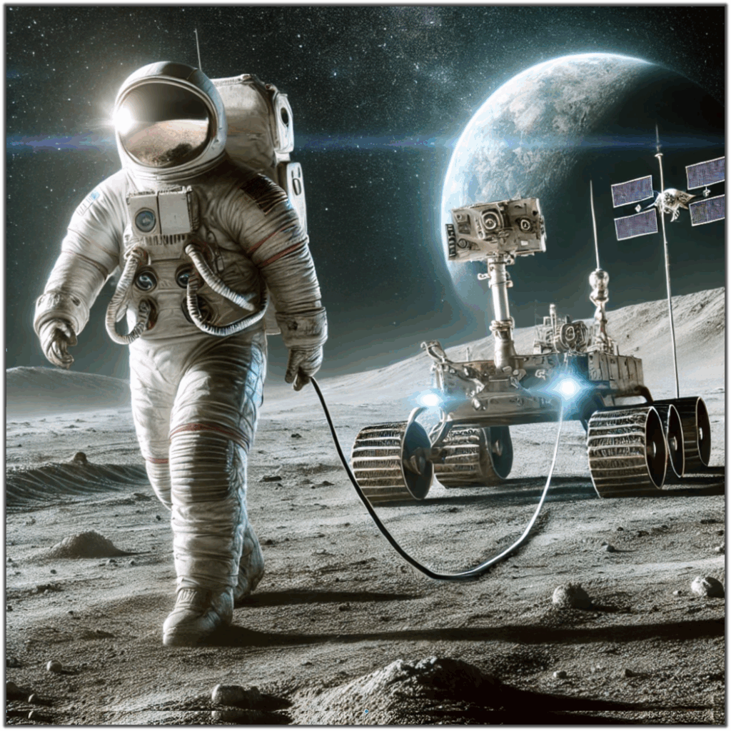 2025-07-06 Astronaut tethered to a rover during EVA